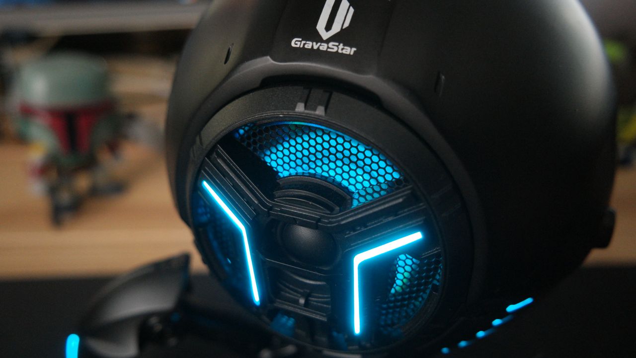 Gravastar Mars Pro V2 RGB lighting behind the speaker grille
