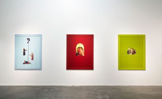 The three paintings at the exhibition wall at New Museum