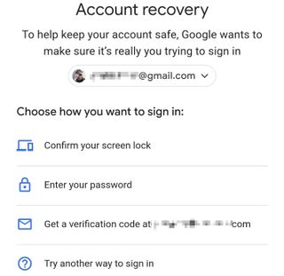Google account recovery options