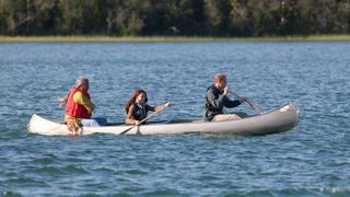 Prince William and Kate Middleton rowing a boat in Canada
