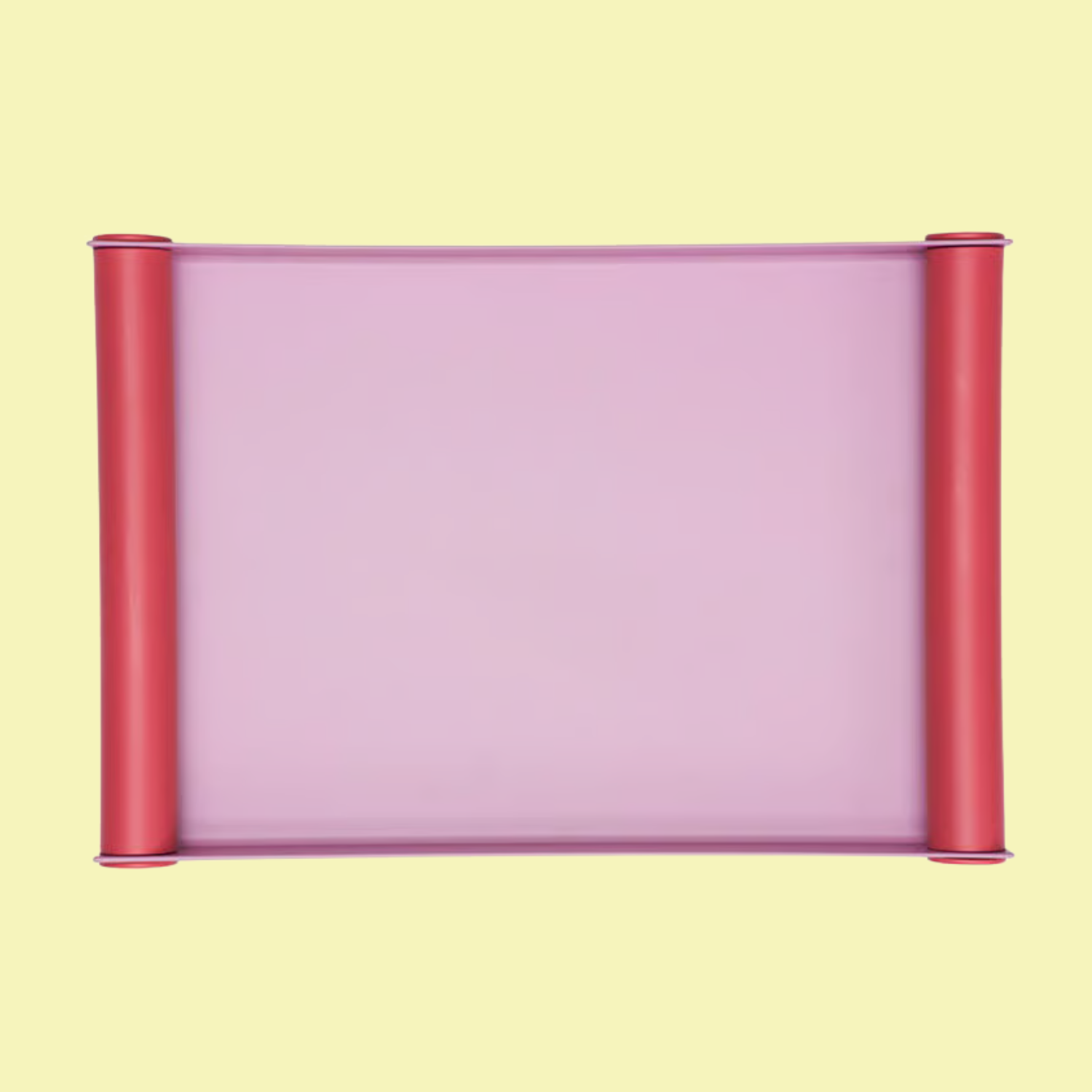 A pink lavender tray with red handles