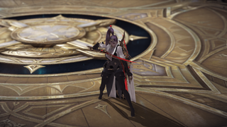 An assassin stands in a brand ornate floor