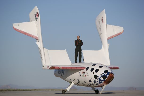 SpaceShipOne, with Brian Binnie at the controls, flew the second suborbital flight in one week’s time in 2004 to capture the $10 million Ansari X Prize flight purse.