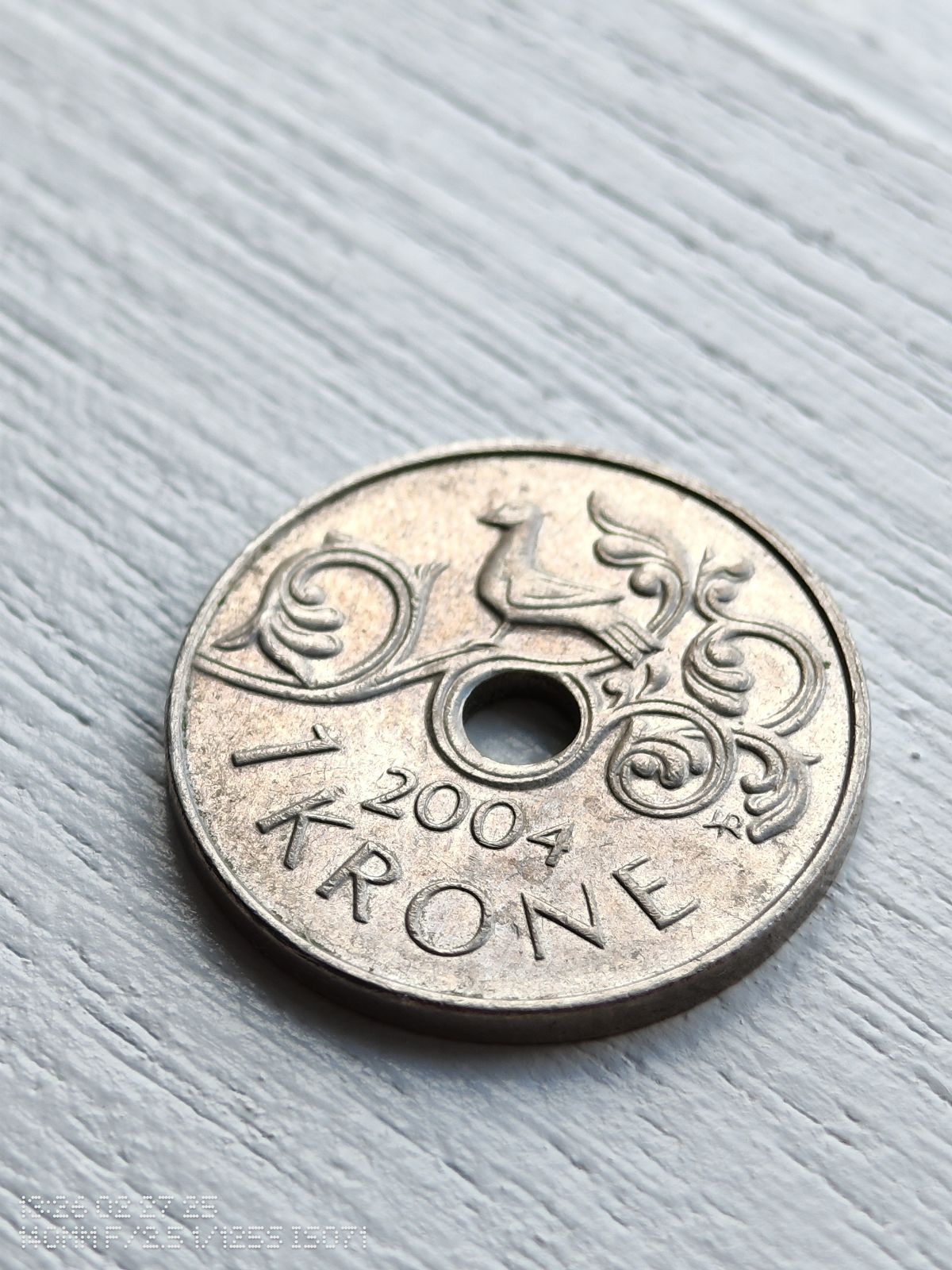 Close up of a Norwegian Krone coin