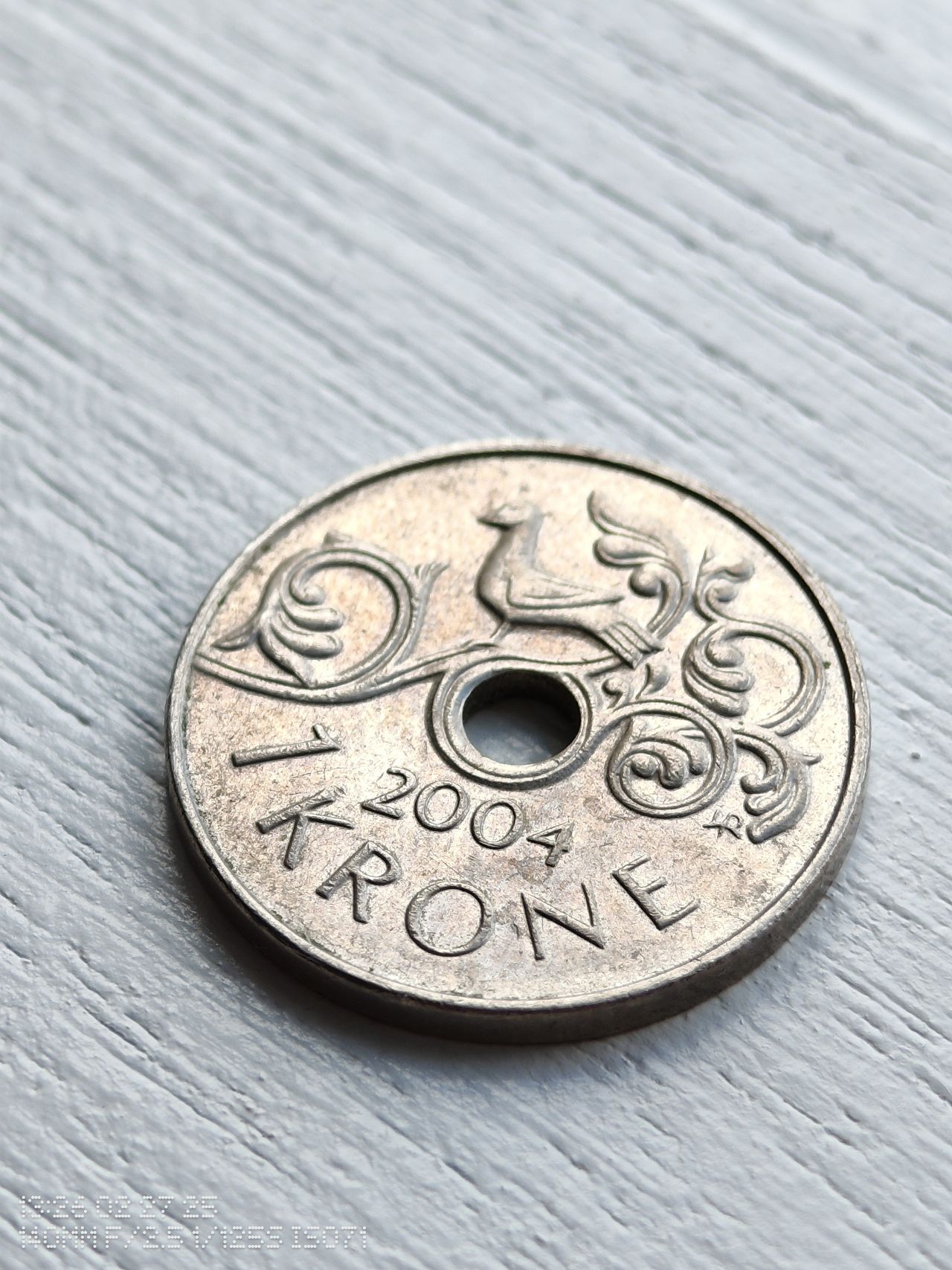 Close up of a Norwegian Krone coin
