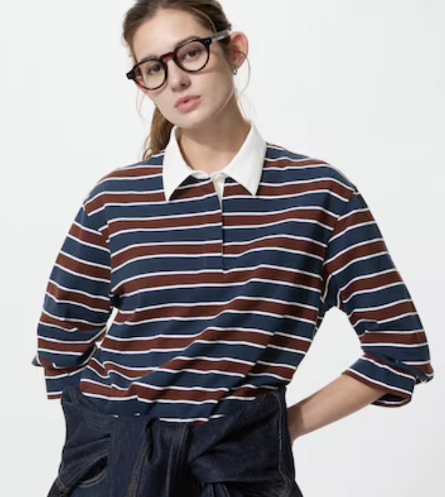 Uniqlo, Washed Cotton Polo Shirt | Striped