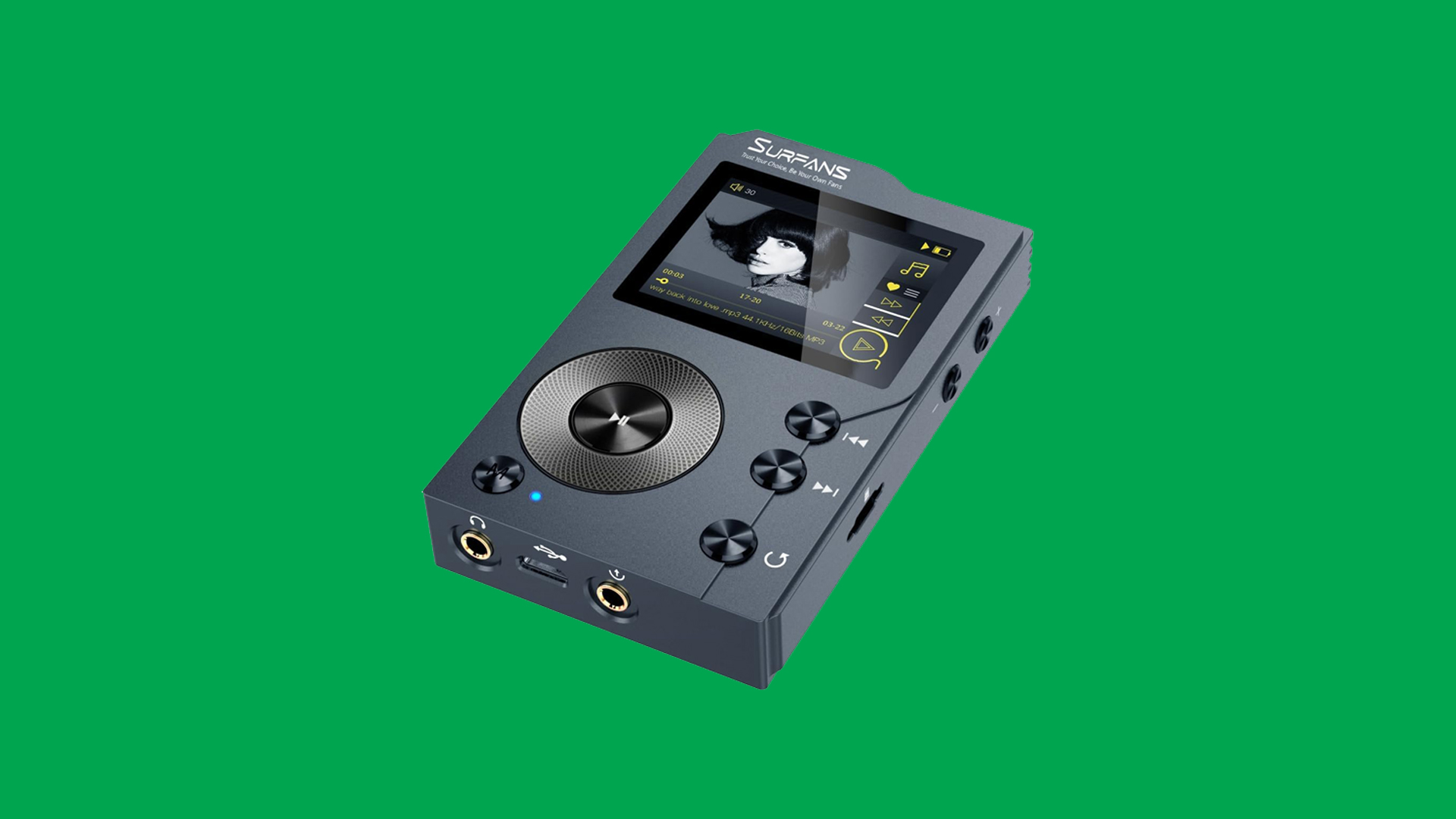 A portable music player.
