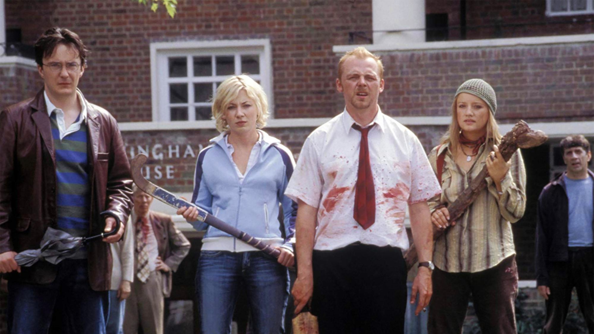 (v.l.n.r.) Dylan Moran, Kate Ashfield, Simon Pegg, Lucy Davis in Shaun of the Dead