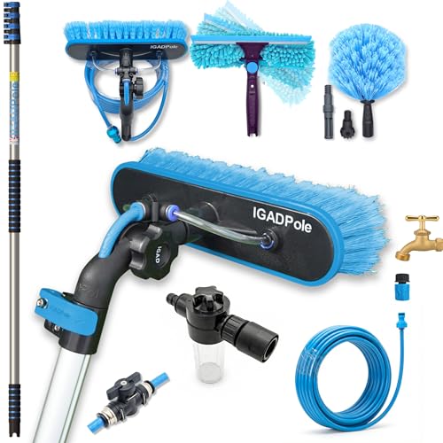 17ft Igadpole Telescopic Water-Fed Window Cleaning Pole Kit &amp;mdash; Extendable High Window Cleaner With Brush, Squeegee, Cobweb Duster &amp;amp; Soap Dispenser &amp;mdash; Solar Panel, Conservatory, Gutter