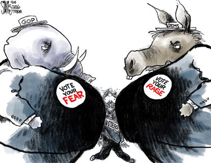 Political cartoon U.S. midterm elections Republicans fear Democrats rage vote