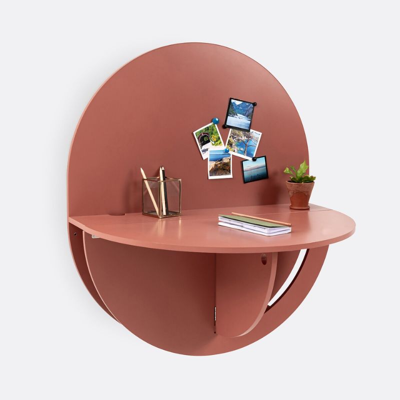 circular terracotta fold-out wall desk 