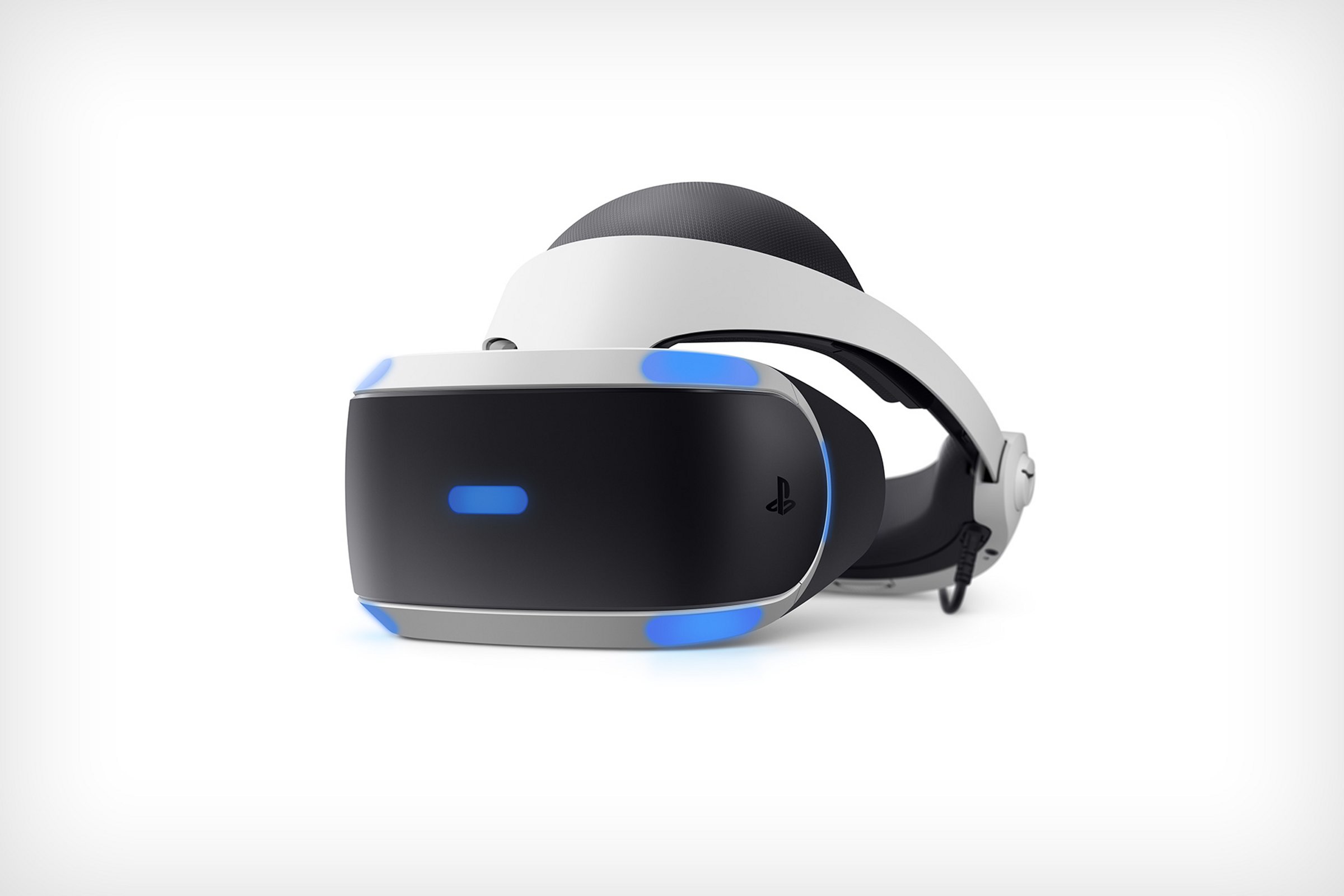 The PS VR headset is illuminated