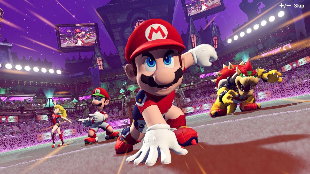 Mario, Bowser, Luigi and Peach in Mario Strikers: Battle League