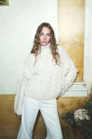 Cable-Knit Polo-Neck Jumper