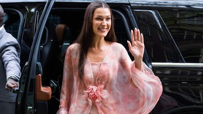 Bella Hadid in a pink dress