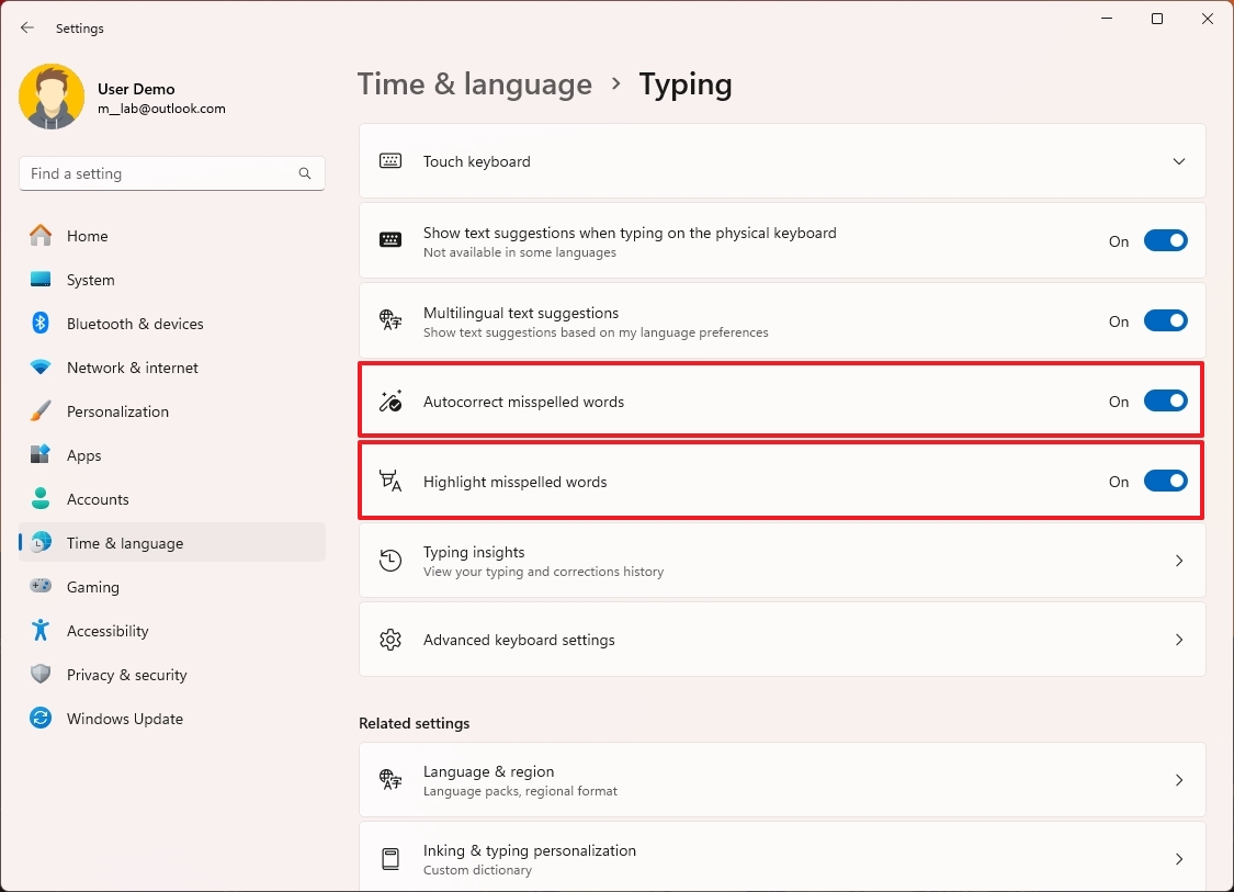 How to configure spell checker and autocorrect features on Windows 11