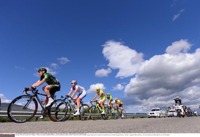 The peloton under blue skies