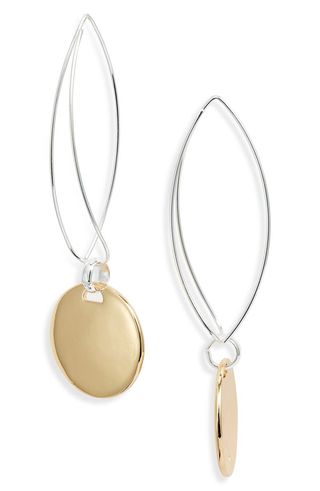 Two-Tone Disc Drop Wire Threader Earrings