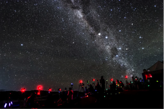 Behind the scenes image taken in May 2013 of the astrophotography expedition at Mount Bromo. Photographers endured more than eight hours of shooting under the Milky Way galaxy at a temperatures between 5 to 8 degrees Celsius.