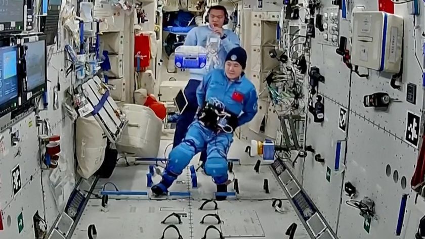 China&#039;s Shenzhou 19 astronauts experiment with the AI robot Xiao Hang aboard the Tiangong space station in March 2025.