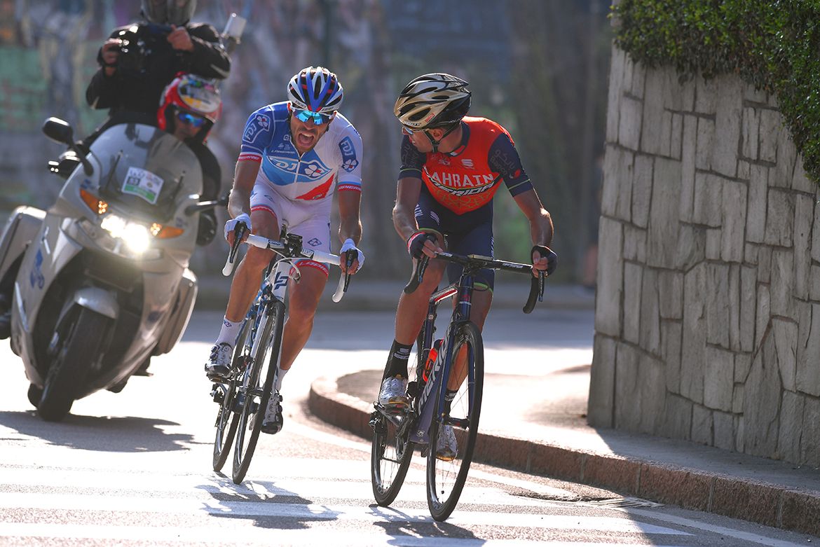 Vincenzo Nibali checks on his closer rivals