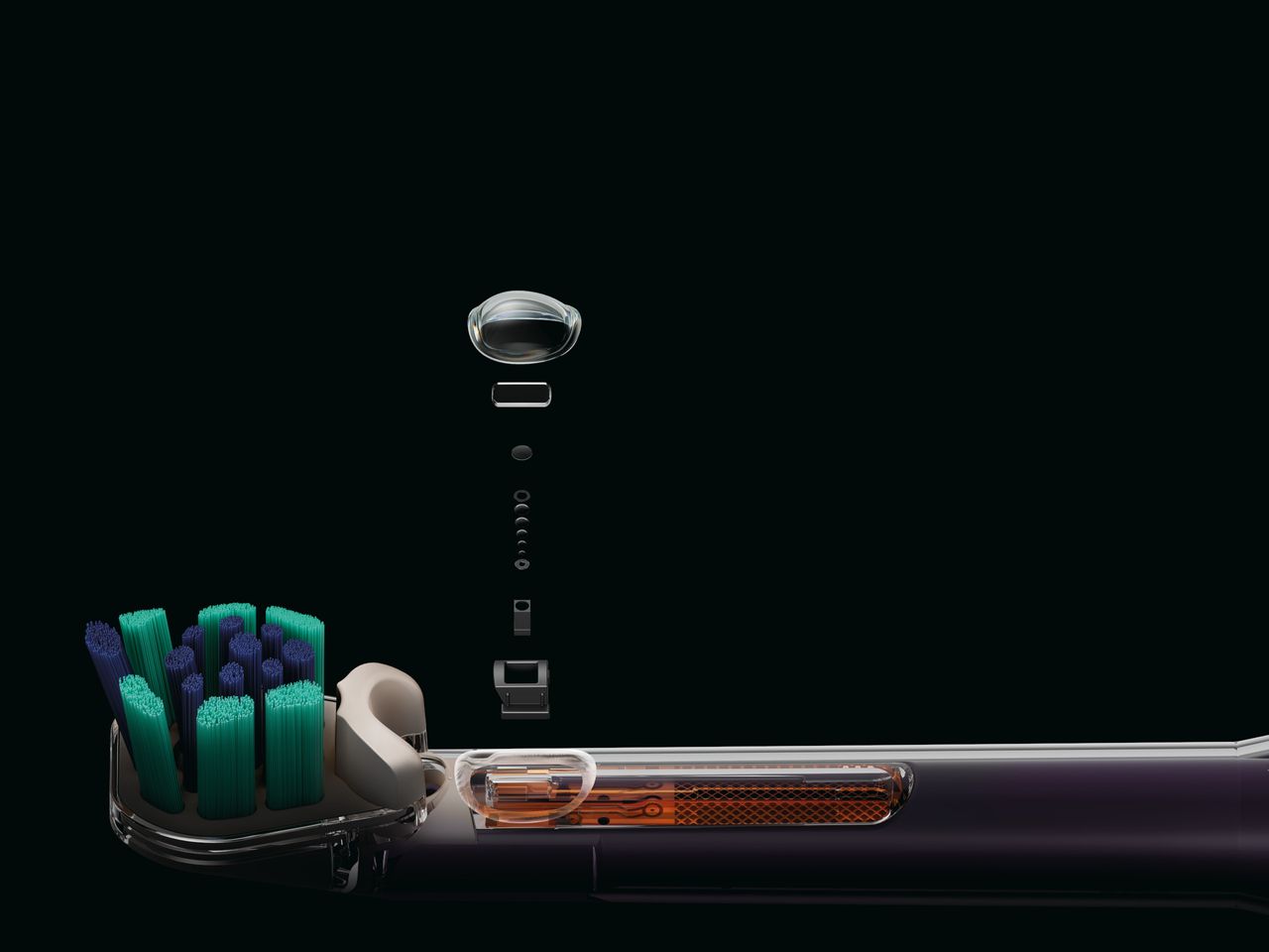 Detail views of the technology aboard the new Dyson CameraJet Toothbrush