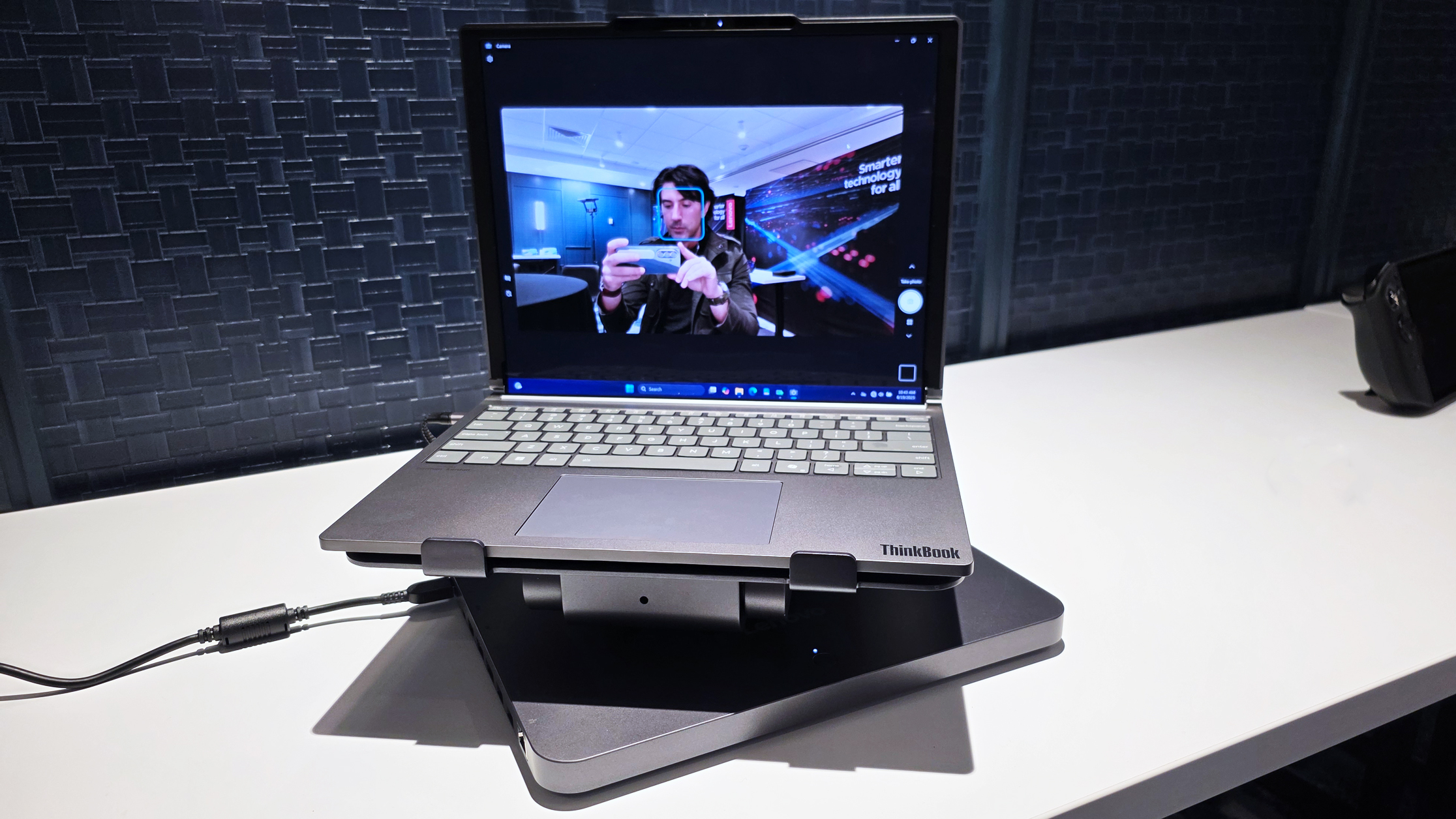 Images and photos of Lenovo's Smart Motion Concept, aka Project Ballet, a motorized and moving laptop stand, featured at IFA 2025 in Berlin, Germany.