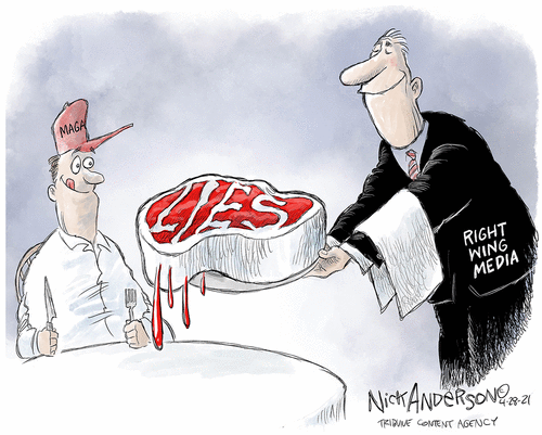 Political Cartoon U.S. right wing media lies