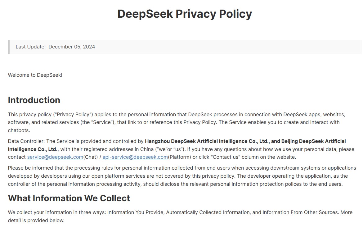 DeepSeek's privacy policy.