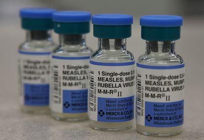 Bottles of measles vaccines.