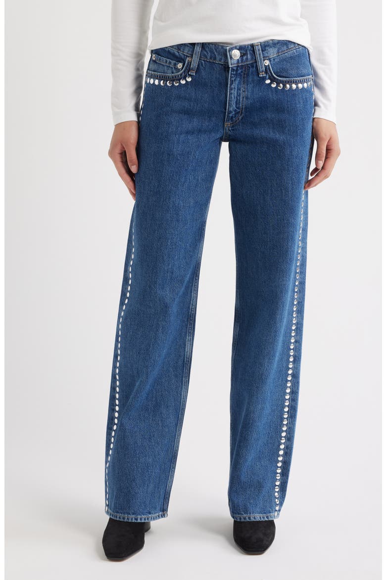 Saige Studded Low Rise Full Length Relaxed Straight Leg Jeans