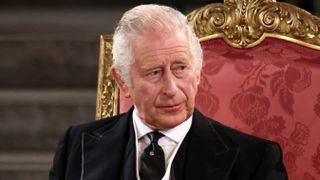 King Charles III looks on during the presentation of Addresses by both Houses of Parliament