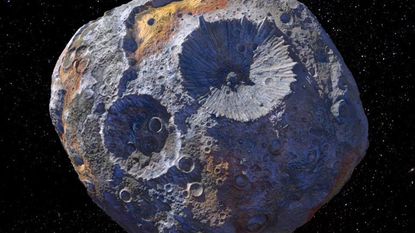Artist's concept of the asteroid 16 Psyche, which is thought to be a stripped planetary core.