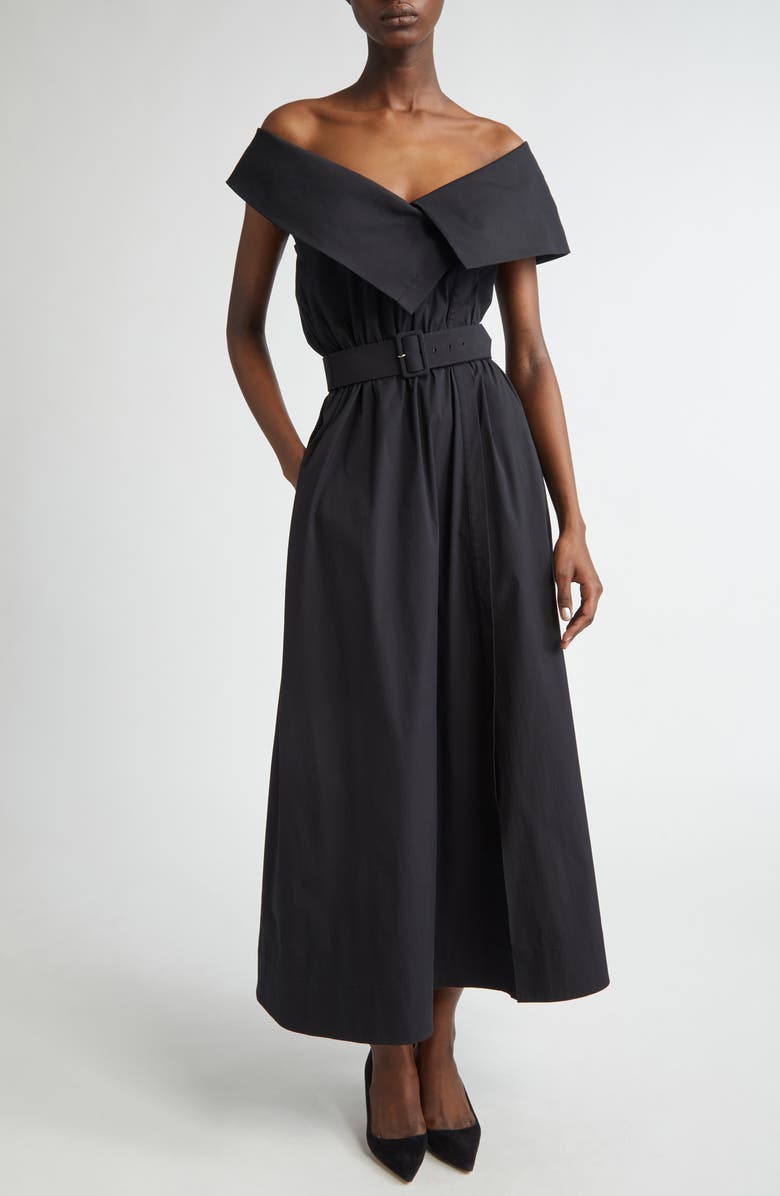 Asymmetric Portrait Collar Belted Shirtdress