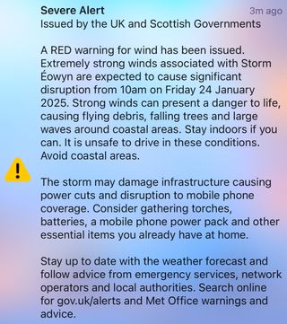 A screenshot of the severe alert warning