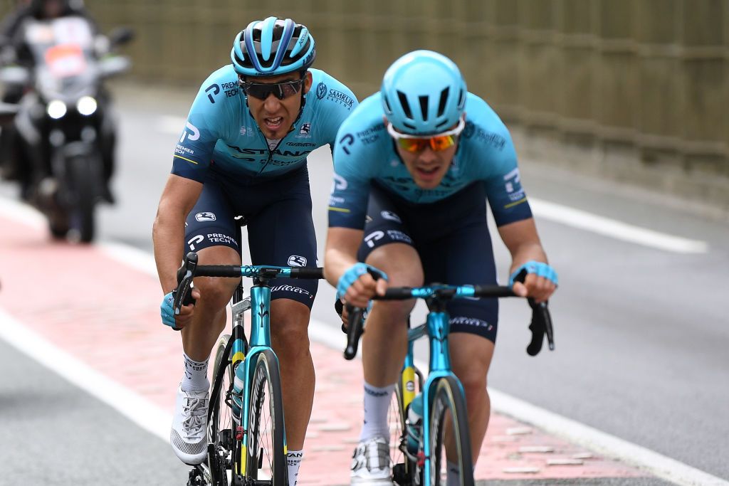 ONDARROA SPAIN APRIL 09 Omar Fraile Matarranz of Spain Alex Aranburu Deba of Spain and Team Astana Premier Tech during the 60th ItzuliaVuelta Ciclista Pais Vasco 2021 Stage 5 a 1602km stage from Hondarribia to Ondarroa Breakaway itzulia ehitzulia on April 09 2021 in Ondarroa Spain Photo by David RamosGetty Images