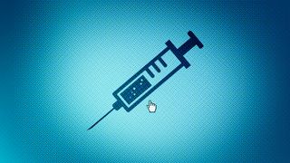 A computer generated image of a syringe with a mouse pointer hovering over it
