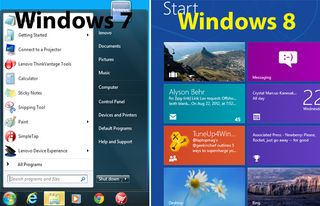 Windows 7 Start Menu vs Windows 8 Start Screen