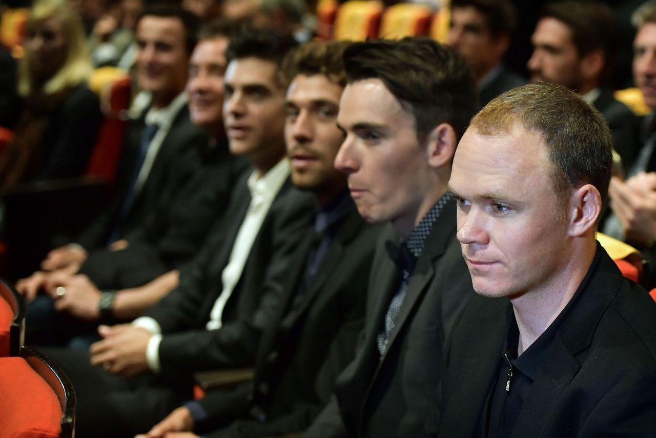Thibaut Pinot, Romain Bardet and Chris Froome at the 2017 Tour de France presentation