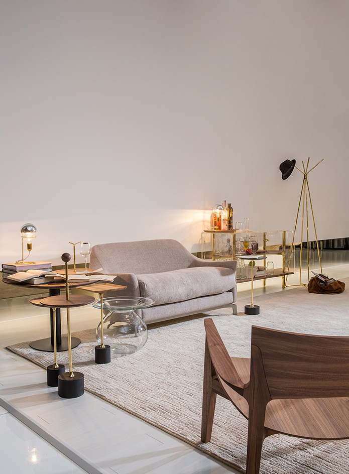 Sofa, chair and table in house