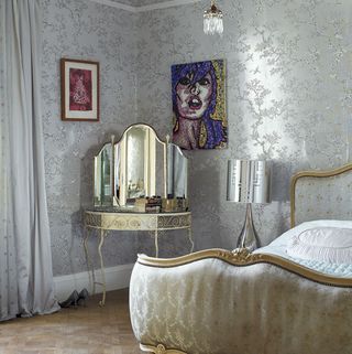 guest bedroom of the quirky and eclectic mansion