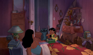 Lilo, Stitch in Nani's room with record player in Lilo & Stitch