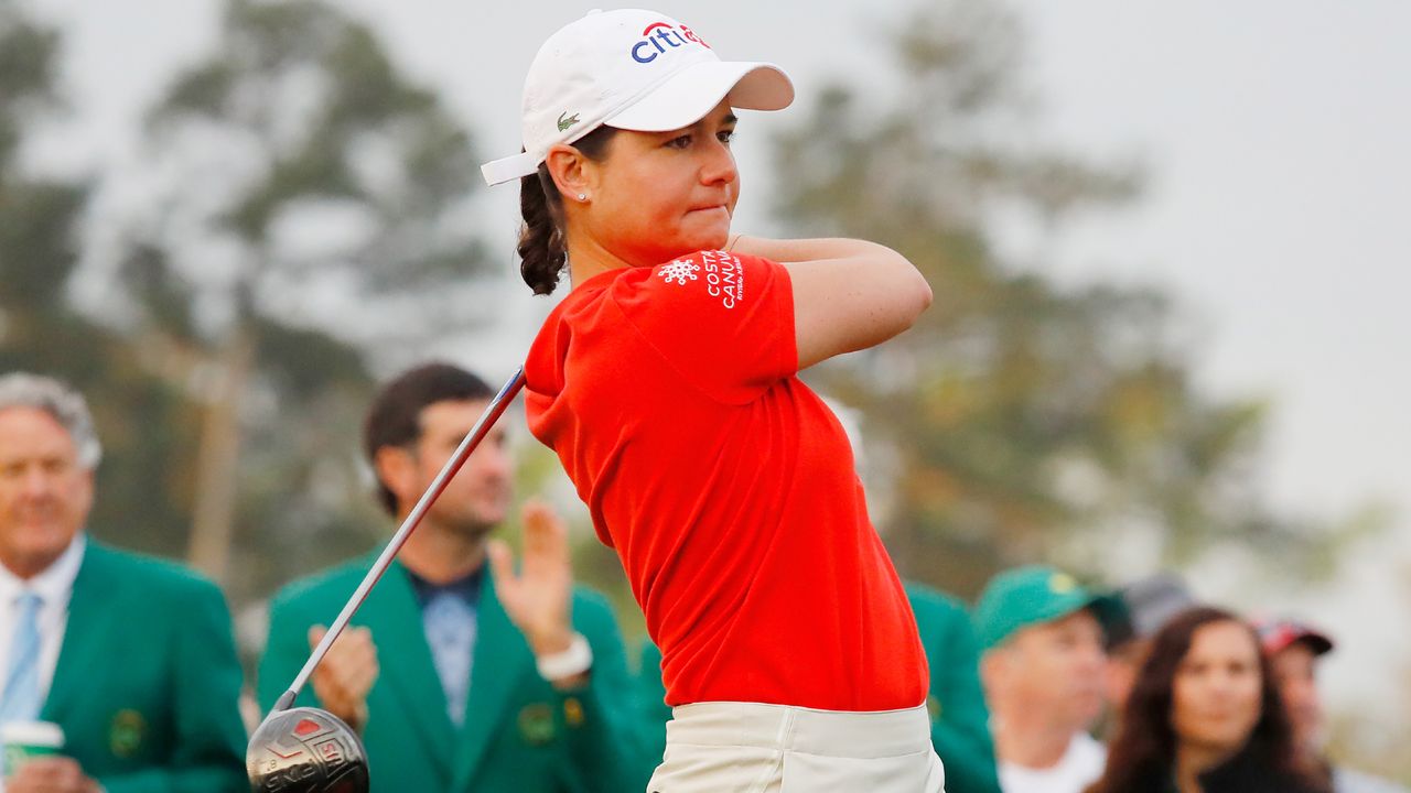 Lorena Ochoa takes part in the First Tee ceremony at the 2019 Augusta National Women&#039;s Amateur