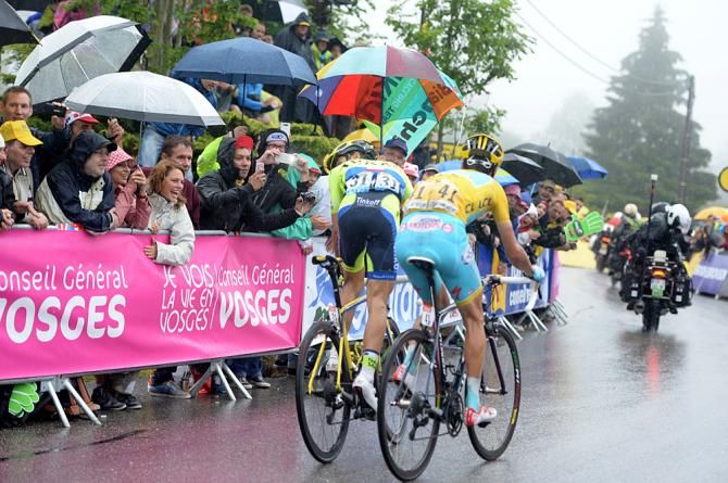 Race leader Vincenzo Nibali (Astana) and Alberto Contador (Tinkoff-Saxo)