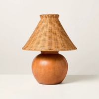 Hearth & Hand with Magnolia Wood Base with Rattan Shade Accent Table Lamp 