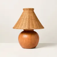Hearth & Hand with Magnolia Wood Base with Rattan Shade Accent Table Lamp 