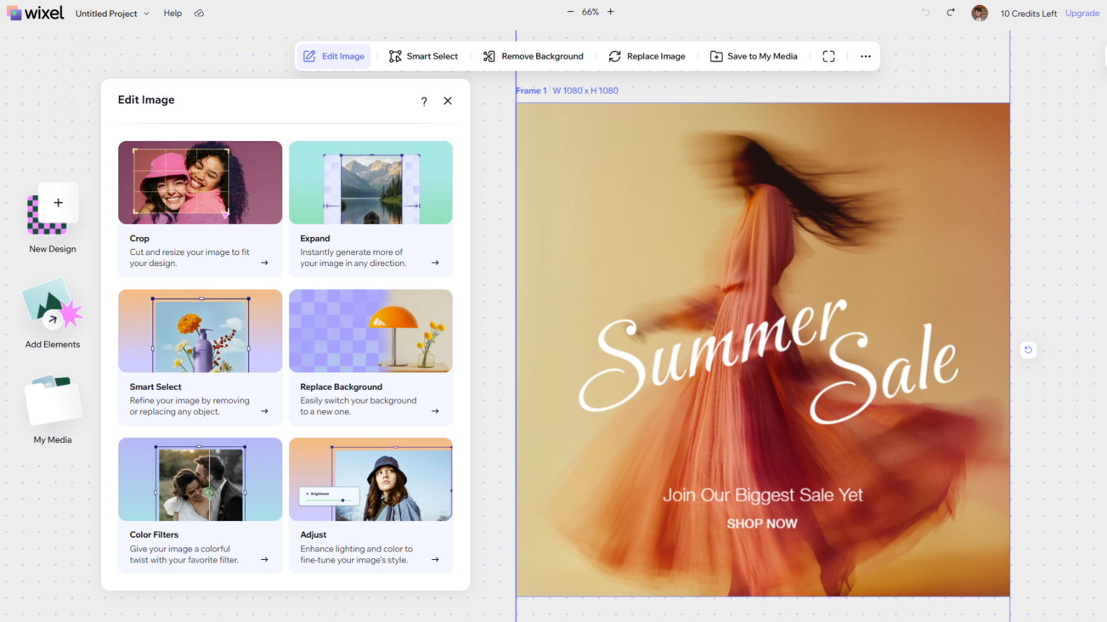 Wixel, Wix's online designer, in use