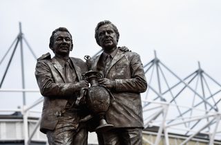 A statue of Brian Clough and Peter Taylor outside Derby County's Pride Park stadium, pictured in 2015.