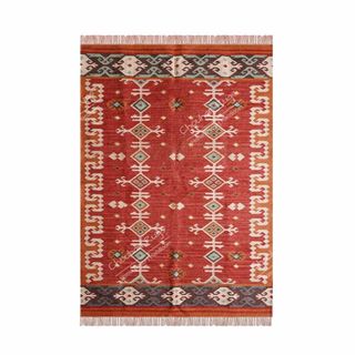 red patterned wool and jute rug