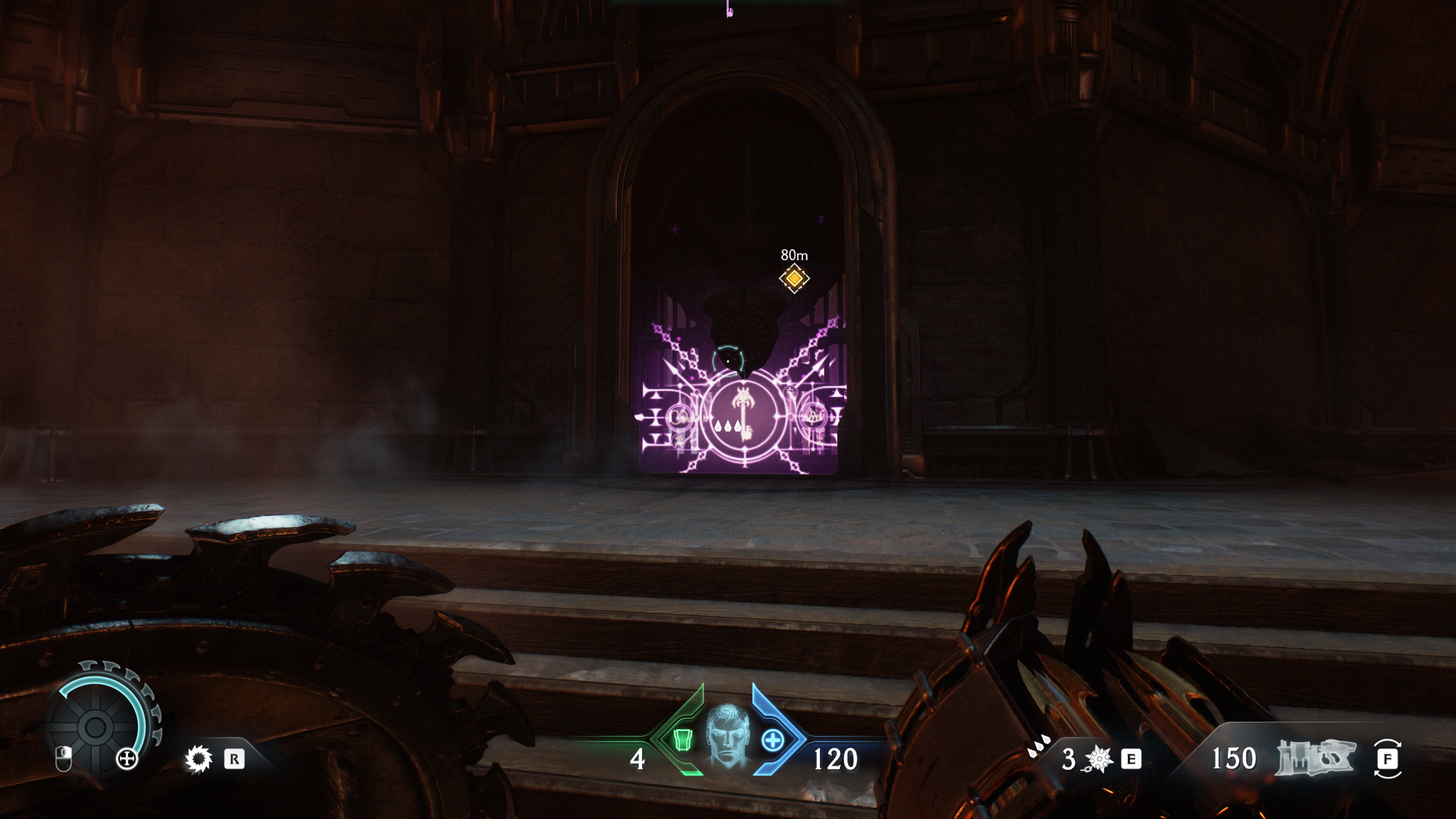 Doom: The Dark Ages Siege Part 2 secrets - A small purple key atop a small set of stairs leading to a codex entry.
